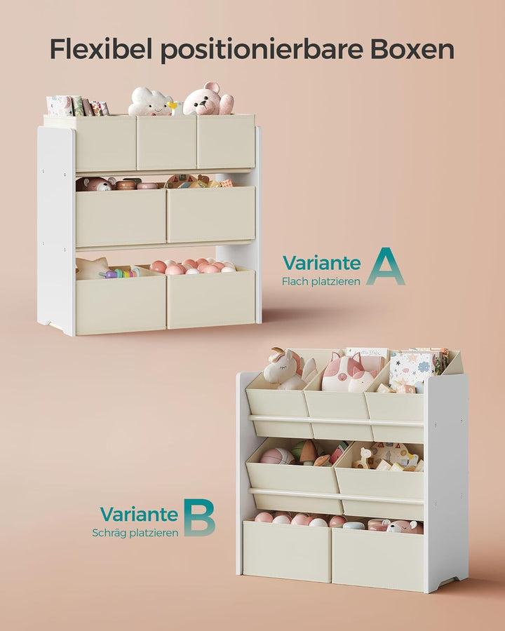 SONGMICS Kinderregal, Spielzeugregal, Bücherregal Kinder, mit 7 Aufbewahrungsboxen aus Vliesstoff, K