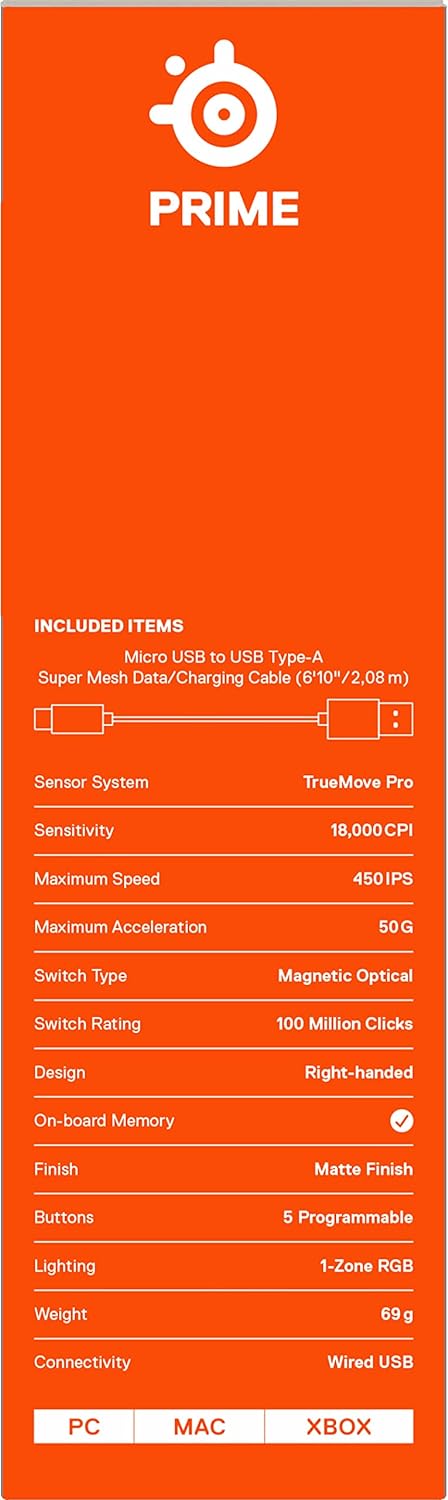SteelSeries Prime - Esports Leistung Gaming-Maus - TrueMove Pro Optical Sensor mit 18.000 CPI - Magn