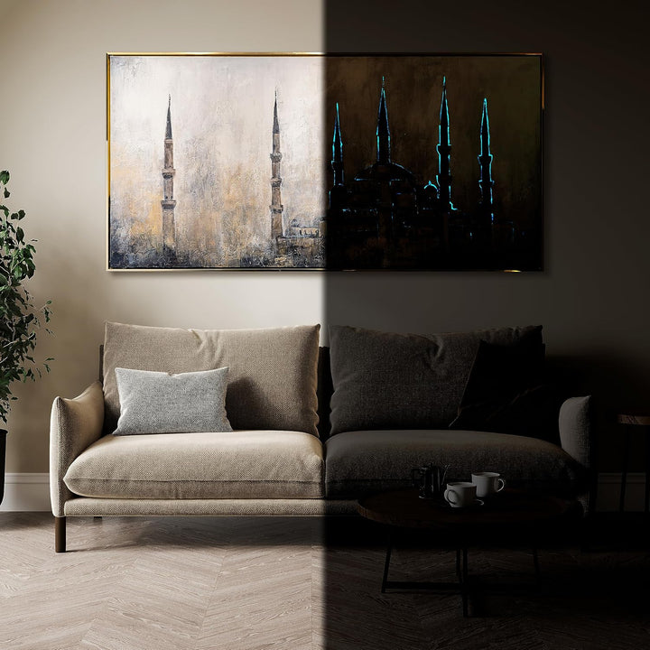 YS-Art XXL Abstrakt Fluoreszierendes selbst leuchtendes Acryl 3D Gemälde auf Leinwand Oase des Glaub