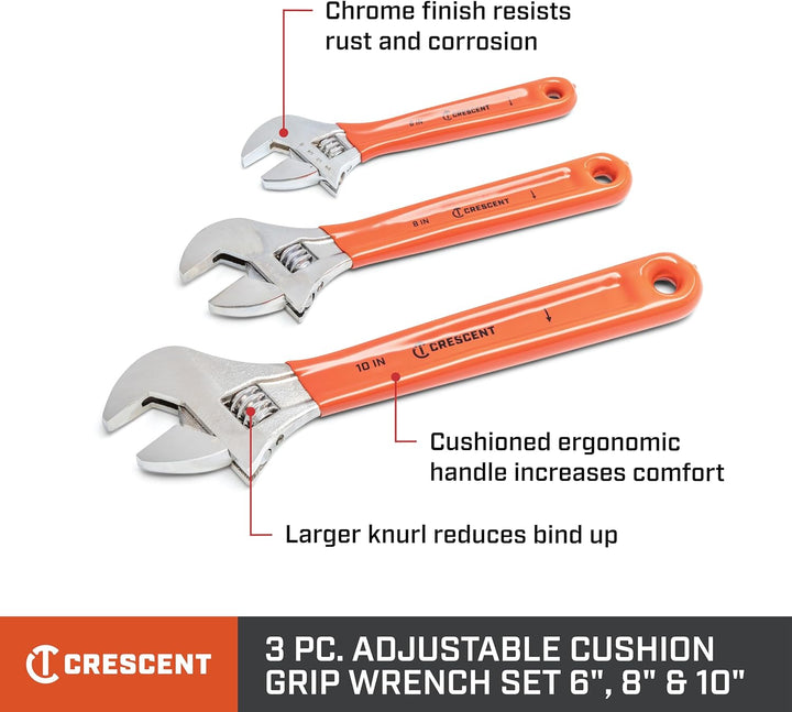 Crescent AC26810CV Schraubenschlüssel-Set, verstellbar, gepolstert, 15,2 cm, 20,3 cm und 25,4 cm, 3-