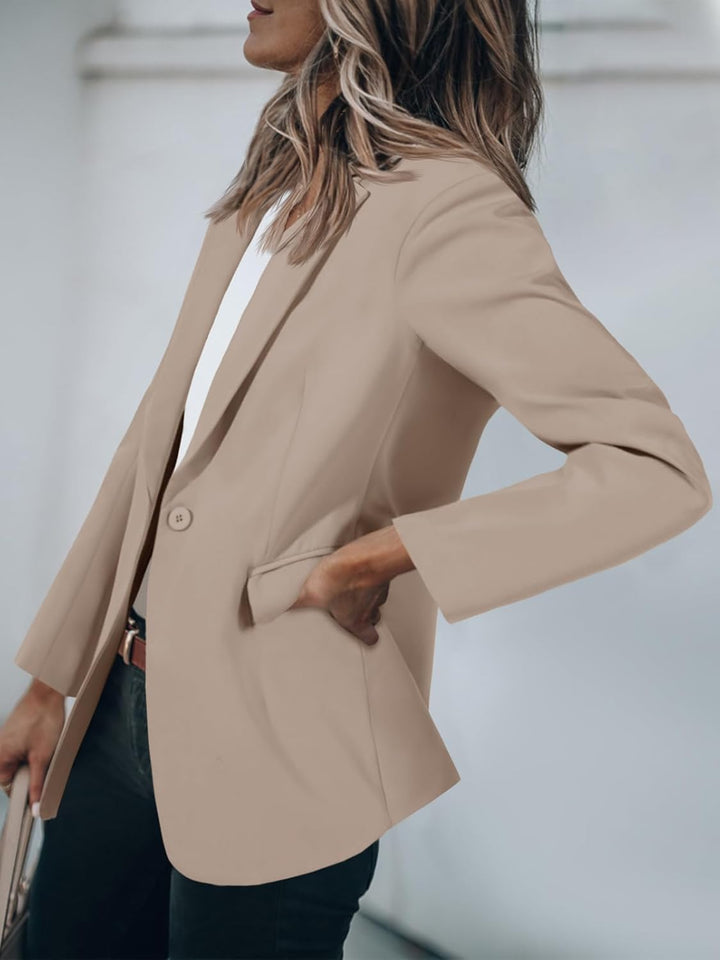 Cicy Bell Damen Langarm Casual Blazer Arbeit Büro Knopf Open Front Jacke Anzug XS Khaki, XS Khaki