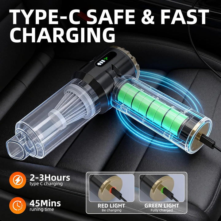 Handstaubsauger, leistungsstarker kabelloser Autostaubsauger mit 23000 Pa, 3-stufiger bürstenloser M