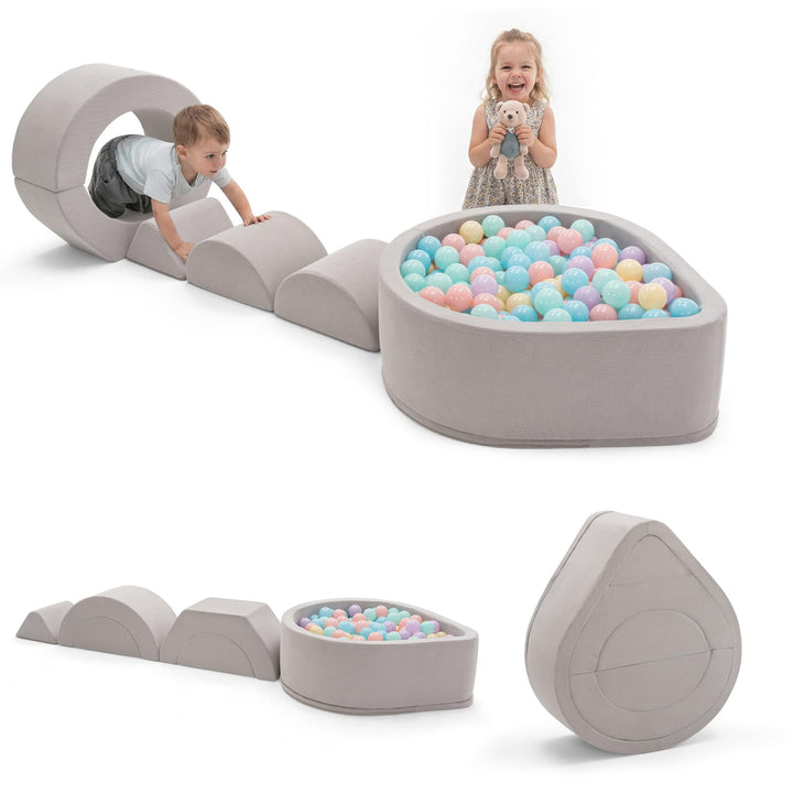 Zedachica 7PCS Schaumstoff Bausteine für Kinder,Softbausteine Baby mit Bällebad für Indoor Klettern,