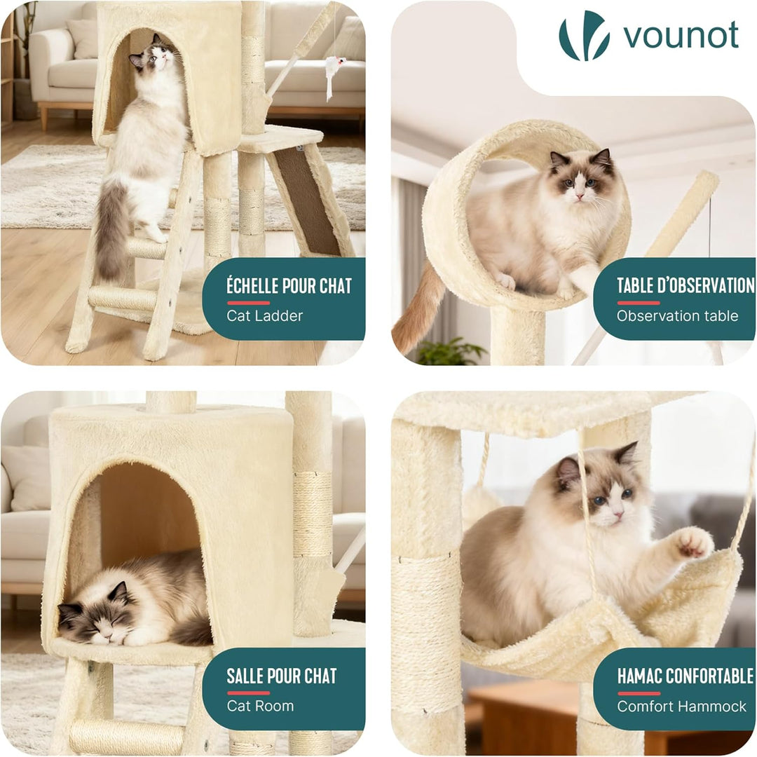 VOUNOT® Kratzbaum Katzenbaum 155 cm hoch, Stabil Mehrstöckiger Kletterbaum Katzenkratzbaum mit Kratz