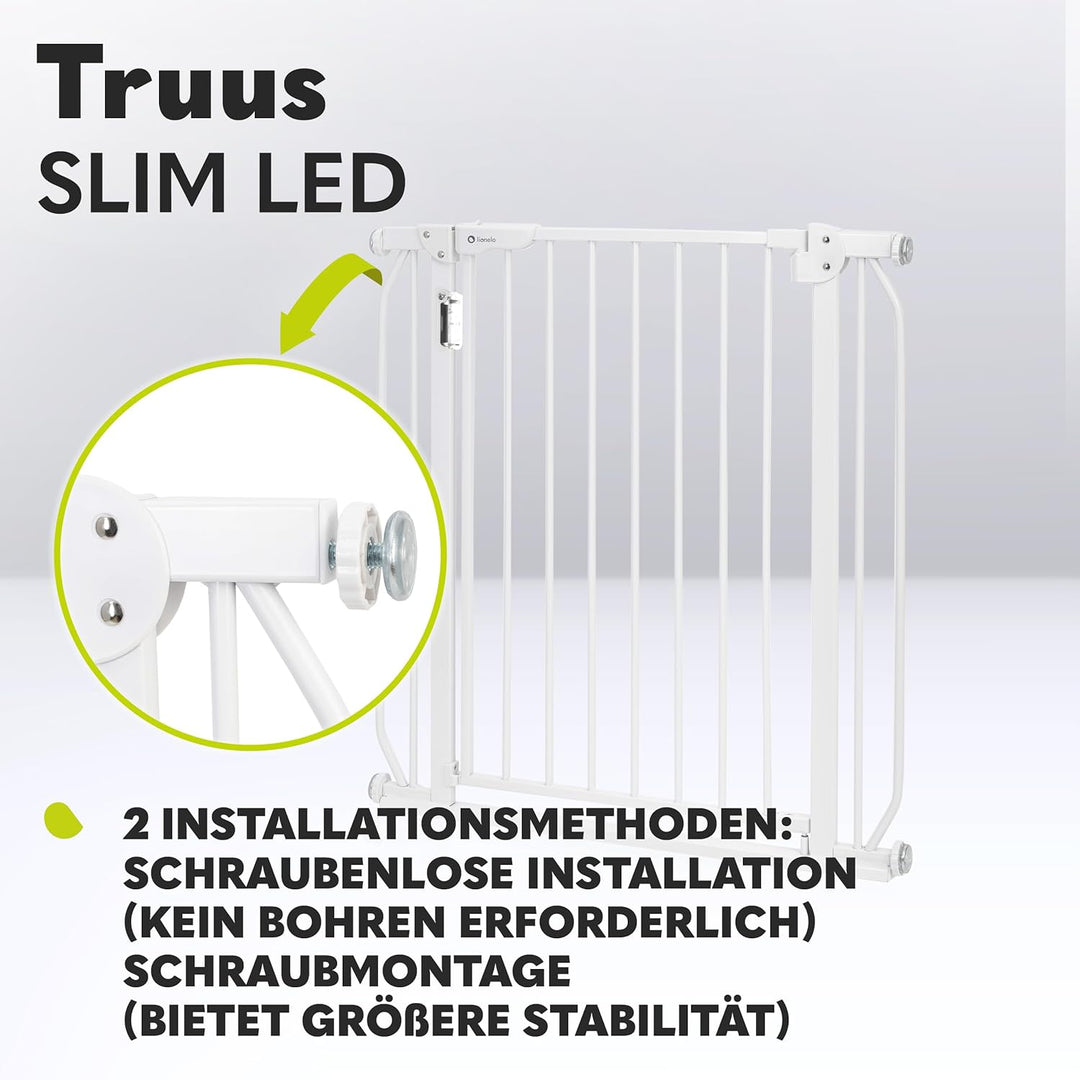 LIONELO Truus Slim LED Sicherheitstor mit Licht, Verstellbare Breite von 75 bis 105 cm mit Druckbesc