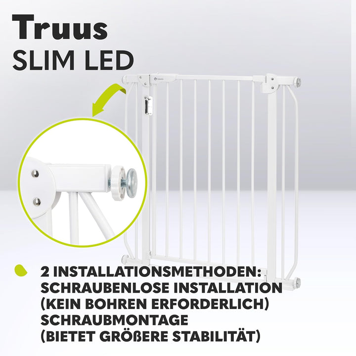 LIONELO Truus Slim LED Sicherheitstor mit Licht, Verstellbare Breite von 75 bis 105 cm mit Druckbesc