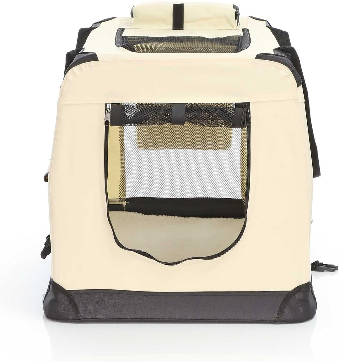 Fudajo Faltbare Transportbox in Beige für Haustiere, Grösse L (70x52x50cm), Tragegriff, Liegedecke