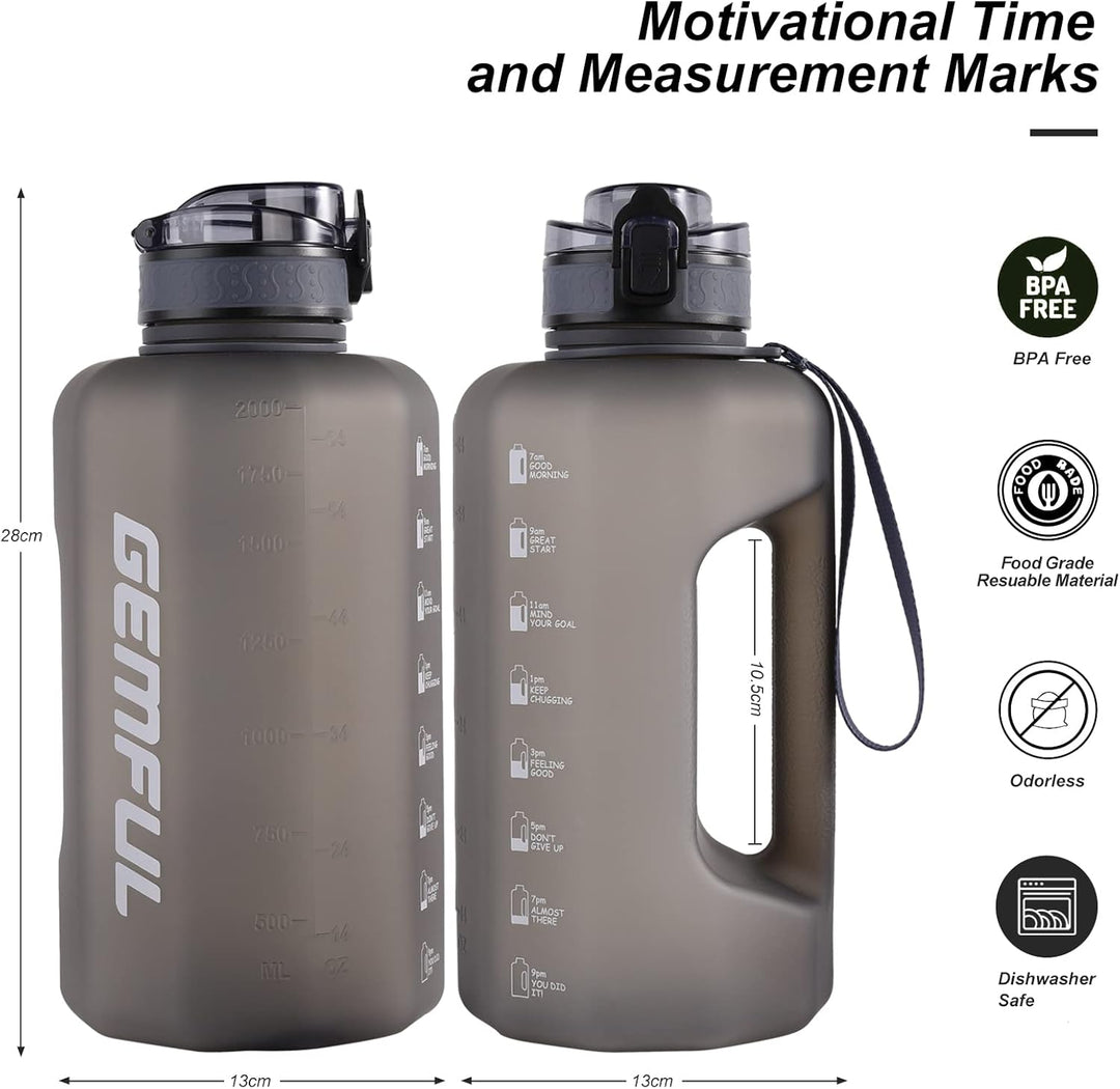 GEMFUL 2.2L Trinkflasche Sport - Grosse Wasserflasche mit Griff & Zeitmarkierungen - Perfekt für Fit