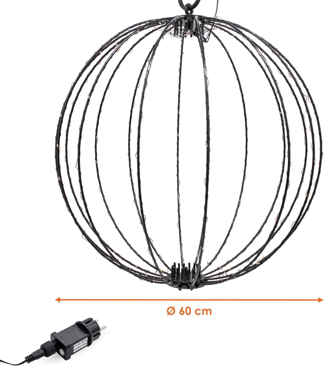 Leuchtkugel zum Hängen für Aussen 60 cm mit Timer und Stecker - 400 LED - Garten Dekoleuchte extra w