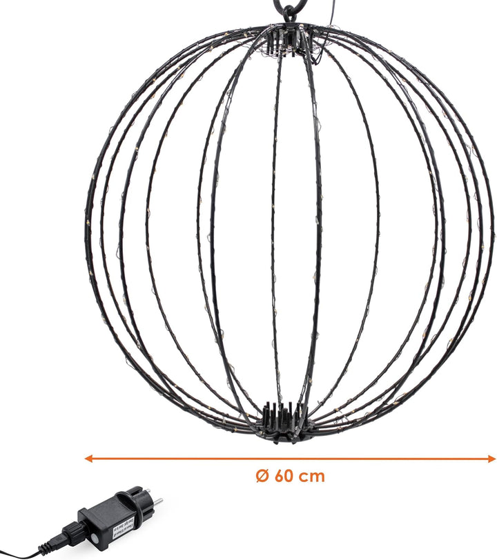 Leuchtkugel zum Hängen für Aussen 60 cm mit Timer und Stecker - 400 LED - Garten Dekoleuchte extra w