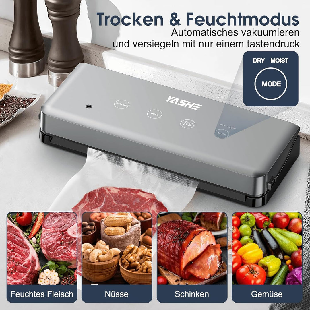 YASHE Vakuumiergerät mit Trocken- & Feuchtmodus, 5-in-1 Multifunktions-Vakuumierer mit 30cm Naht, Id