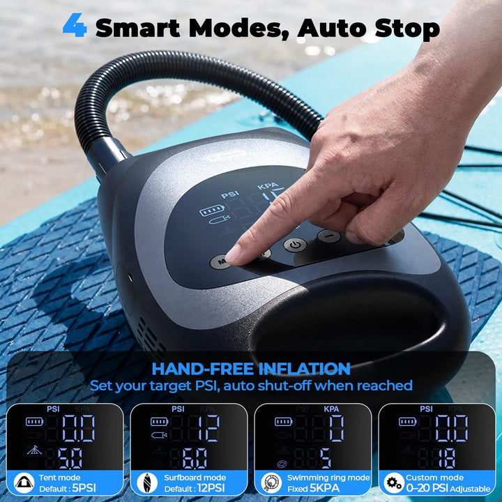 Dr.meter 2026 Upgrade SUP Pumpe Akku 20 PSI, Wiederaufladbare SUP Pumpe Elektrisch Tragbar mit Auto-