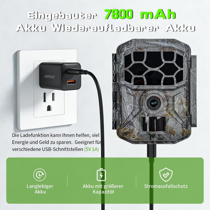 Wildkamera Solar WLAN mit Handyübertragung App 7800mAh Akku - 4K 60MP Wildtierkamera Bluetooth mit B