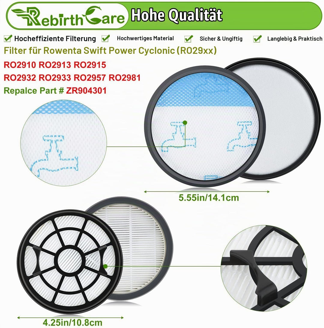 Rebirthcare 3 Pack HEPA Filterset für Rowenta Swift Power Cyclonic RO29xx Staubsauger Filter RO2910E