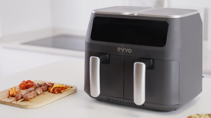 EVVO Luftfritteuse ohne Öl, 8 l, 2.800 W, Doppelkorb, Antihaftbehälter, Dual-Cyclone-Technologie, 10