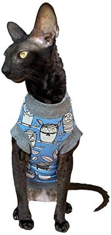 Kotomoda Katzen T-Shirt Tender Owl blau fьr Sphynx und nackte Katzen (XS), xs
