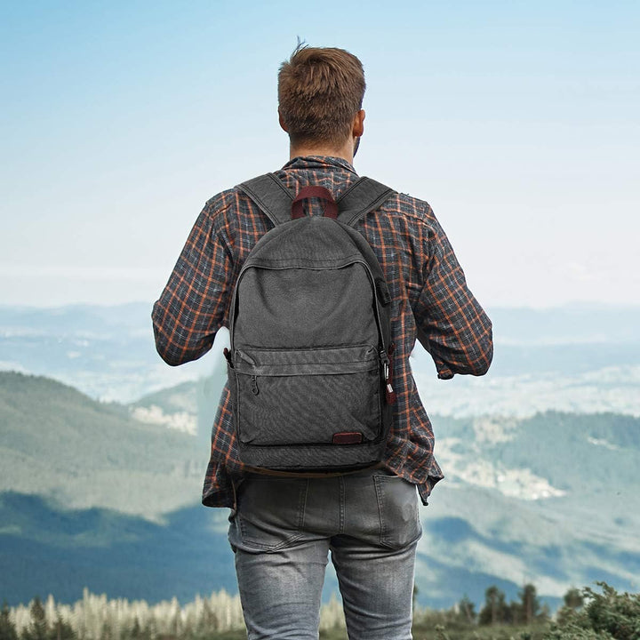 Muzee Canvas Rucksack, Leichter Anti-Diebstahl-Reise-Rucksack mit USB-Ladeanschluss für Herren Damen