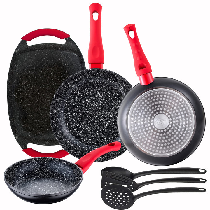 San Ignacio Packung mit 3 Pfannen Energy Ø20/24/28 cm + Grillplatte 37x25 cm + Set mit 3 Küchenutens