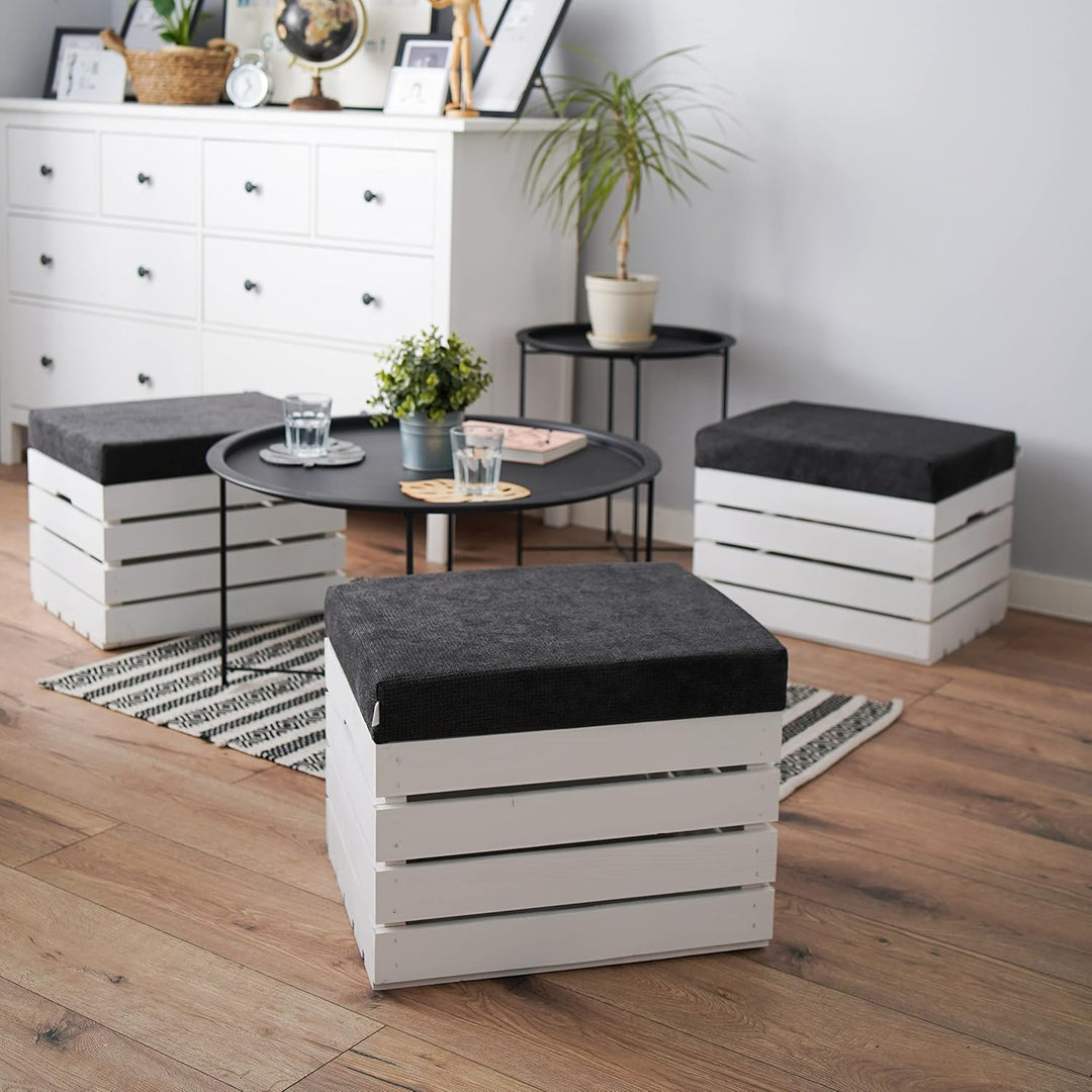 GrandBox Sitzhocker aus Holz 37x40x50 Polster, Sitztruhe Hocker mit Stauraum, Sitzbank, Sitzpouf, Si