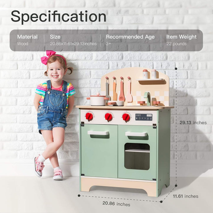 ROBUD Spielzeug Kinderküche, Holz Spielküchen Zubehör mit Schneiden Gemüse Lebensmittel, Backenofen,