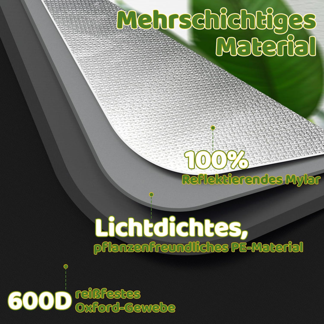 Fiqops Growzelt, 600D Oxford 60x60x180cm Grow Tent, Grow Box mit Beobachtungsfenster Lichtdicht und
