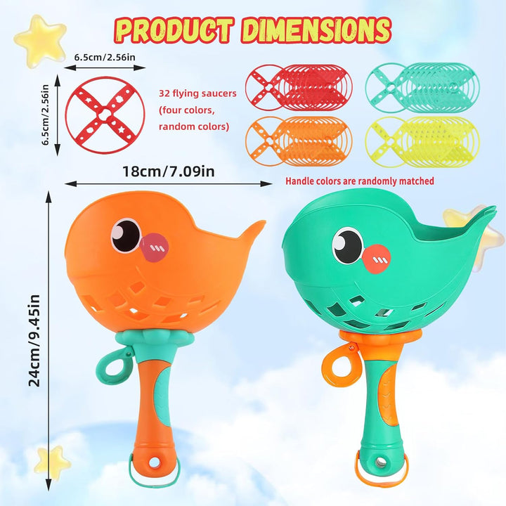 Flying Disc Launcher, 2er-Pack Outdoor Spielzeug Kinder Enthält 32 Fliegende Untertassen, Propeller