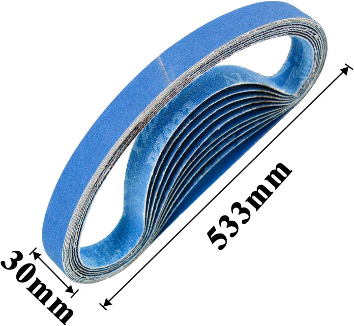 Zirkonkorund Schleifbänder 30 x 533 mm je 5 x Körnung 60/80/100/120/240/320 für Bandschleifer|Powerf
