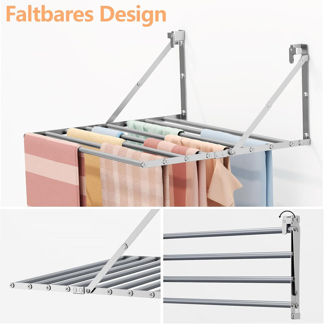 Innotic Wäscheständer Wandmontage Klappbar, Wasserdicht Wäschetrockner Wand Outdoor mit 8 Stangen gr