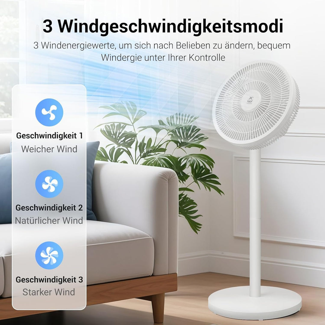 EXTRASTAR Standventilator mit abnehmbarer Stange (91cm/63.5cm), 3 Geschwindigkeitsstufen, 90° Oszill