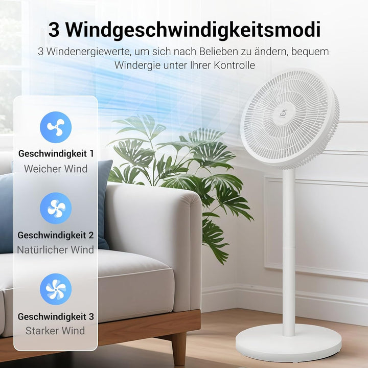 EXTRASTAR Standventilator mit abnehmbarer Stange (91cm/63.5cm), 3 Geschwindigkeitsstufen, 90° Oszill