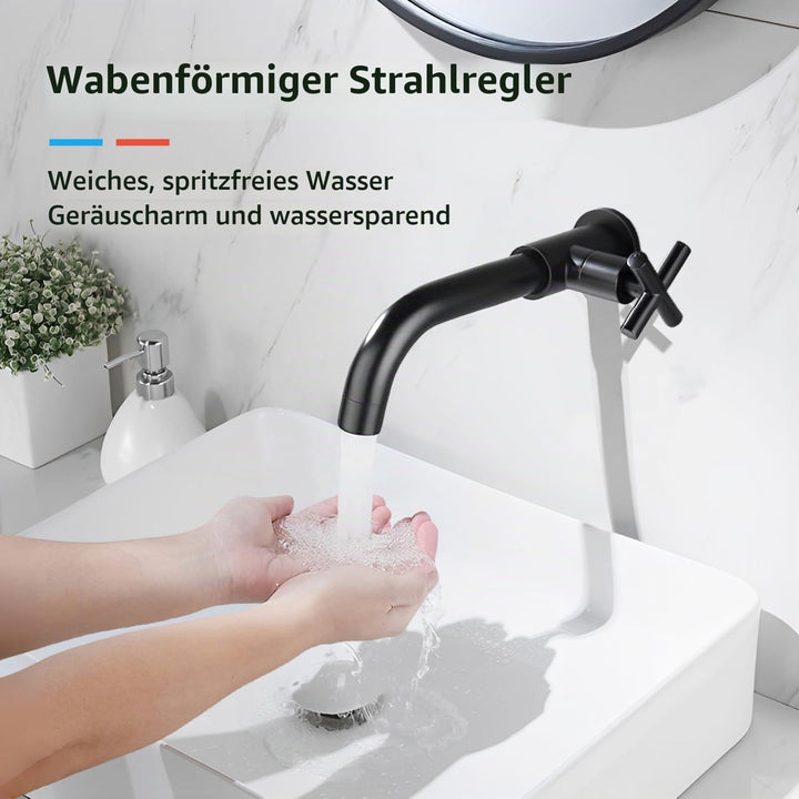 Kaltwasserhahn Wandmontage Schwarz, Kalter Waschtischarmatur Wandmontierte Wasserhähne Garten Lang,