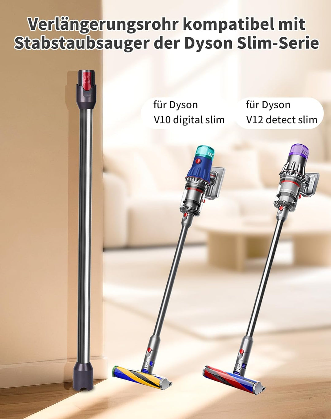 Verlängerungsrohr für Dyson V12 Detect Slim / V10 Digital Slim Stabstaubsauger, 74 cm Aluminium Tele