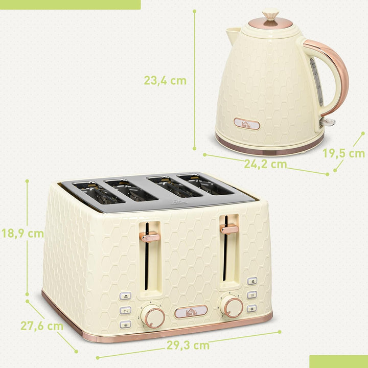 HOMCOM Wasserkocher Toaster Set 1,7L Wasserkocher 4 Toastscheiben Frühstücksset mit 7 Bräunungsstufe