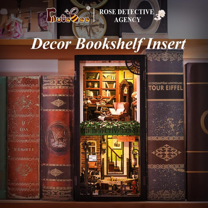 CUTEBEE Book Nook Kit mit Staubschutzhülle–DIY Puppenhäuser Miniatur Haus Kit mit LED-Licht,Booknook