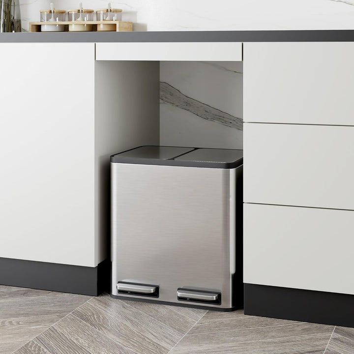 VonHaus Mülleimer Küche 2 Fächer, 30L Recycling Mülltrennsystem – Abfalleimer Biomüll, Rutschfester