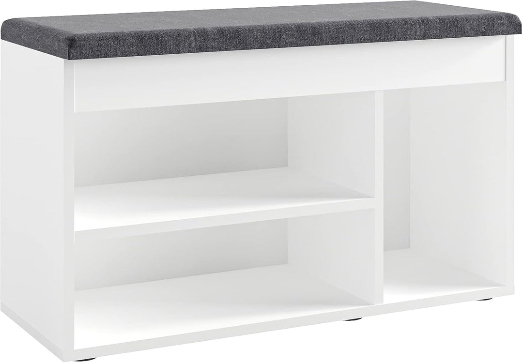 KOMTO Schuhbank mit Sitzfläche - Schuhregal Bank mit Stauraum Weiss 80 x 48 x 32 cm Schuhschrank mit