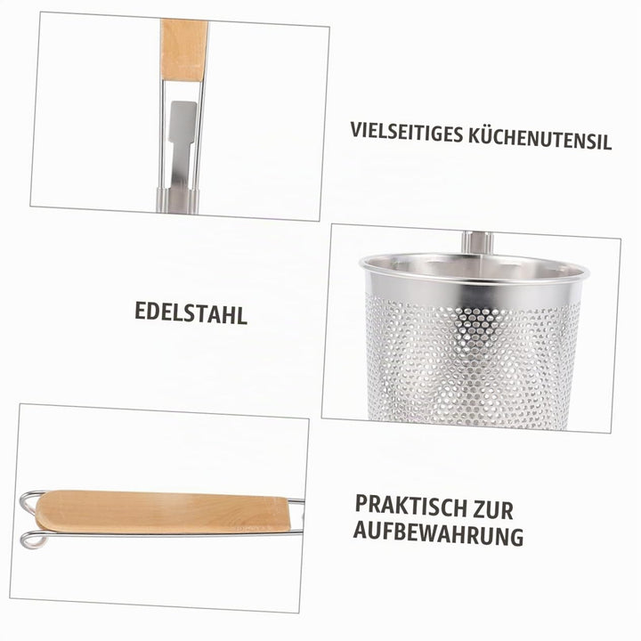 Alipis Edelstahl Nudelsieb 2Er Set Stapelbar Mit Holzgriff Perforierter Nudelabschäumer Für Pasta Ho