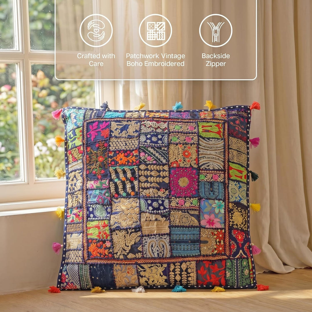 THE ART BOX 88 x 88 x 12 cm, Vintage-Patchwork, grosses Outdoor-Kissen, grosses Hundebett, Gartendek