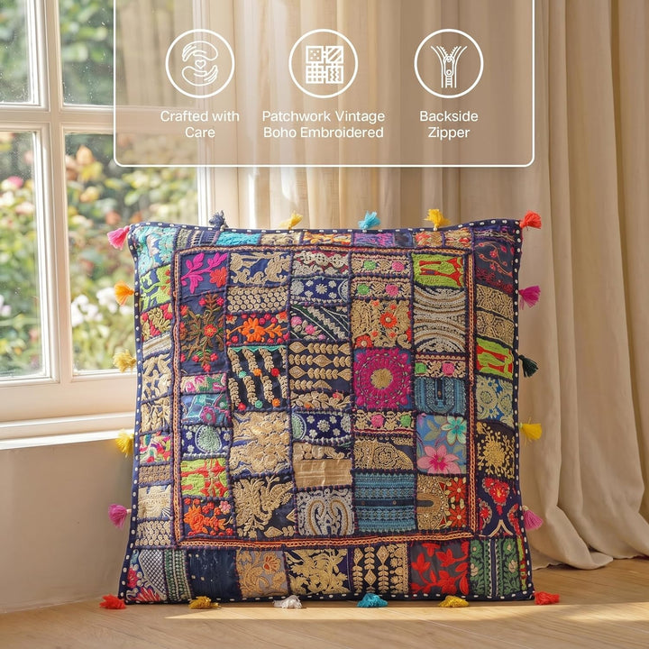 THE ART BOX 88 x 88 x 12 cm, Vintage-Patchwork, grosses Outdoor-Kissen, grosses Hundebett, Gartendek