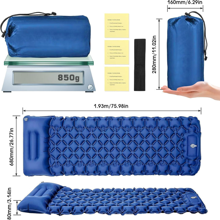 Raxfekro Camping Isomatte Luftkissen, 8cm Dicke Outdoor Selbstaufblasbare Luftmatratze, Luftmatratze