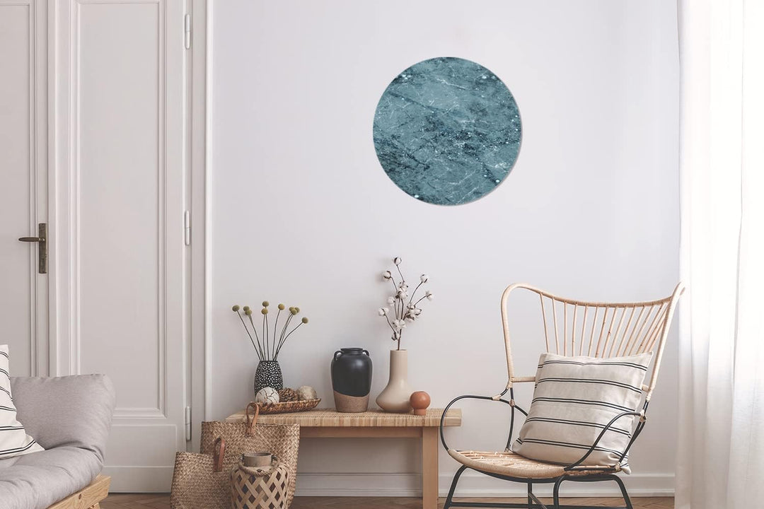 Wandbild Rund Wanddeko Deko Wohnzimmer Bilder 30x30 cm Marmor - Blau - Muster, 30x30 cm