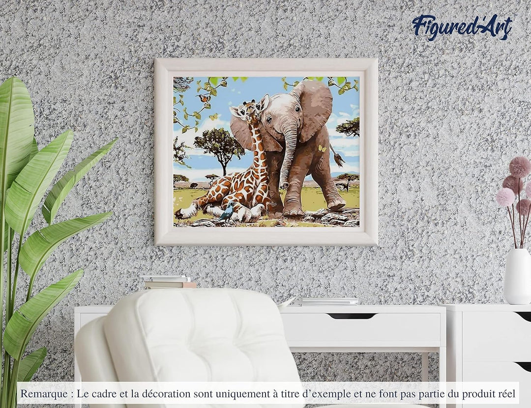 Figured'Art Malen Nach Zahlen Erwachsene Elefant und Giraffe - Paint by Numbers Basteln DIY Bastelse
