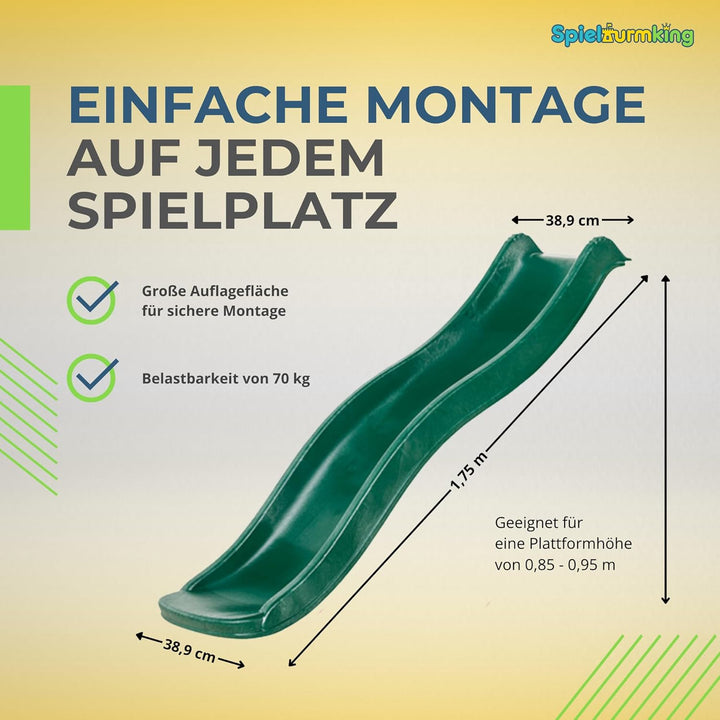 Spielturmking Kinderrutsche Wave 1,75 m Wasserrutsche Spielturm Wellenrutsche Gartenrutsche Anbaurut