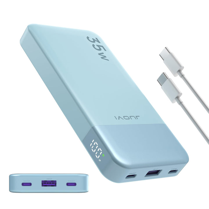 JUOVI Power Bank 10000mAh, 35W Powerbank Schnellaufladung mit 3 Ausgängen und 2 Eingängen, PD3.0 QC