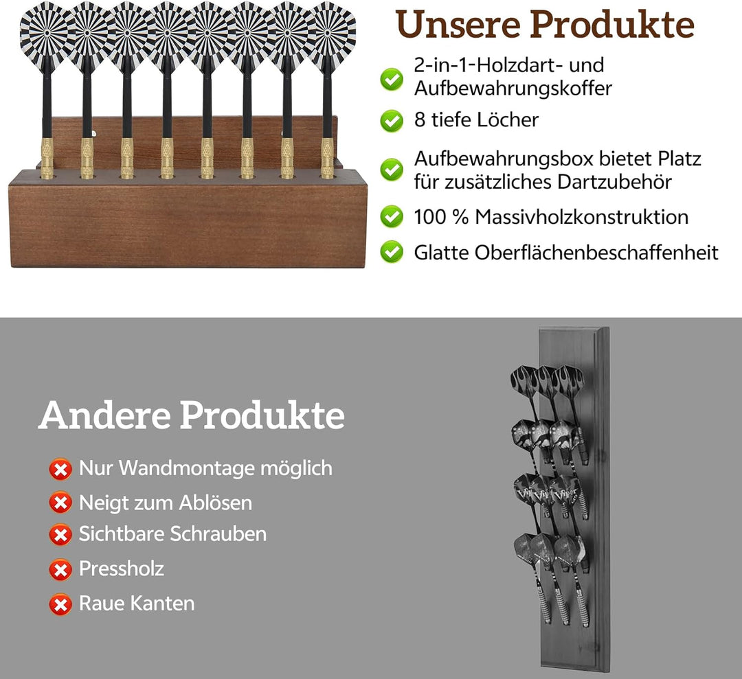 2 in 1 Dart Halter und Wanddarthalter aus Holz, Dartpfeile Halterung für Wandmontage - 8 Aufnahmen f
