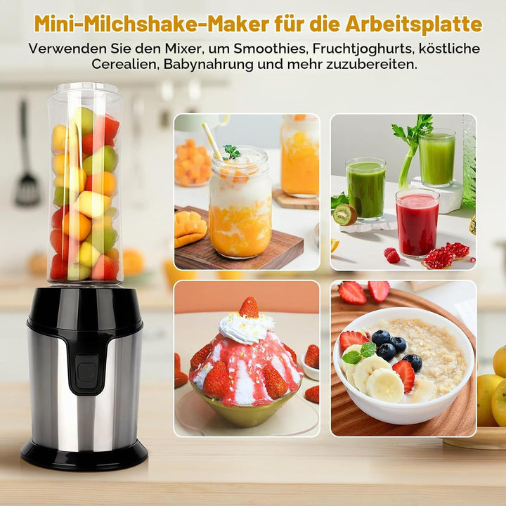 Mixer, Mini Standmixer, Smoothie Maker mit 2x600ml Flaschen BPA frei, Tragbarer Blender Mixer Smooth
