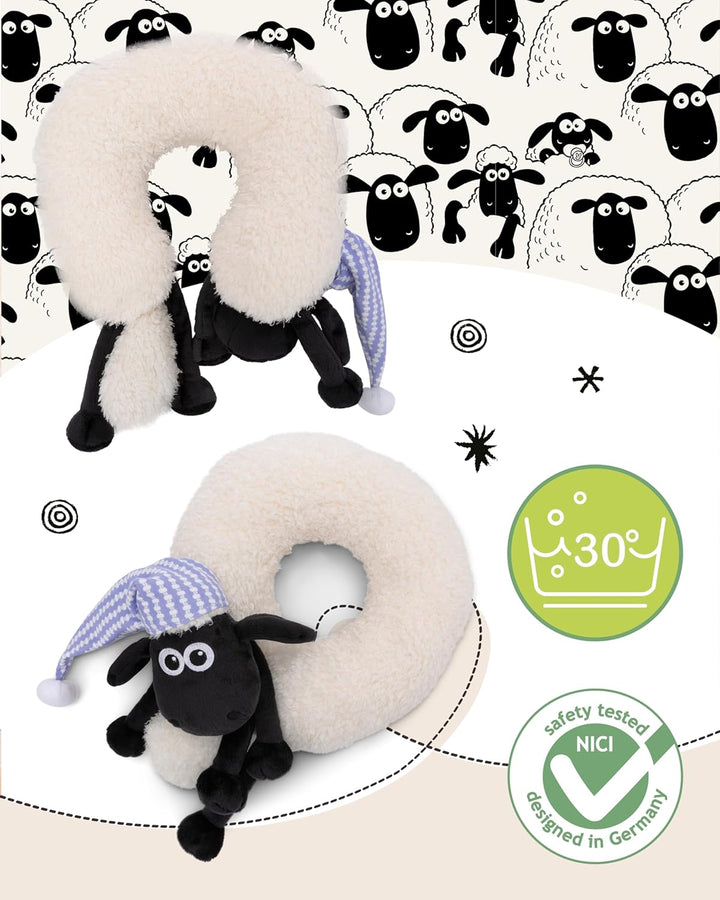 NICI Nackenkissen Kinder Shaun das Schaf 25x25cm - Nackenhörnchen - Flauschiges Kinderkissen für Mäd