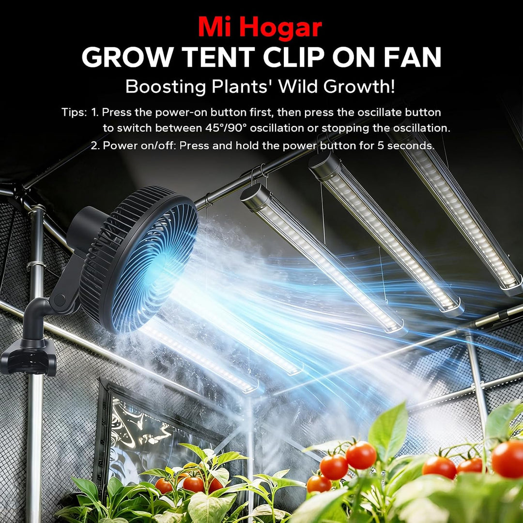 Mi hogar Grow Ventilator Oszillierend mit Fernbedienung, 10 Stufen Clip Ventilator für Growbox &amp; Gro