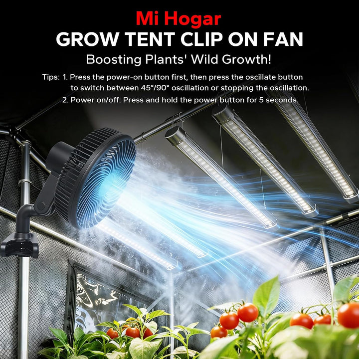 Mi hogar Grow Ventilator Oszillierend mit Fernbedienung, 10 Stufen Clip Ventilator für Growbox &amp; Gro