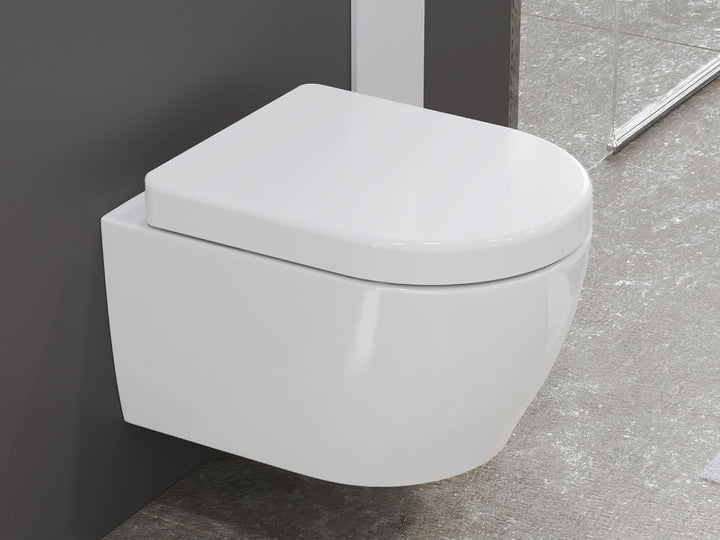 SSWW | Toilette für Gäste-WC, Spülrandloses WC mit Softclose Deckel, Hänge-WC aus Keramik, Wand-WC |
